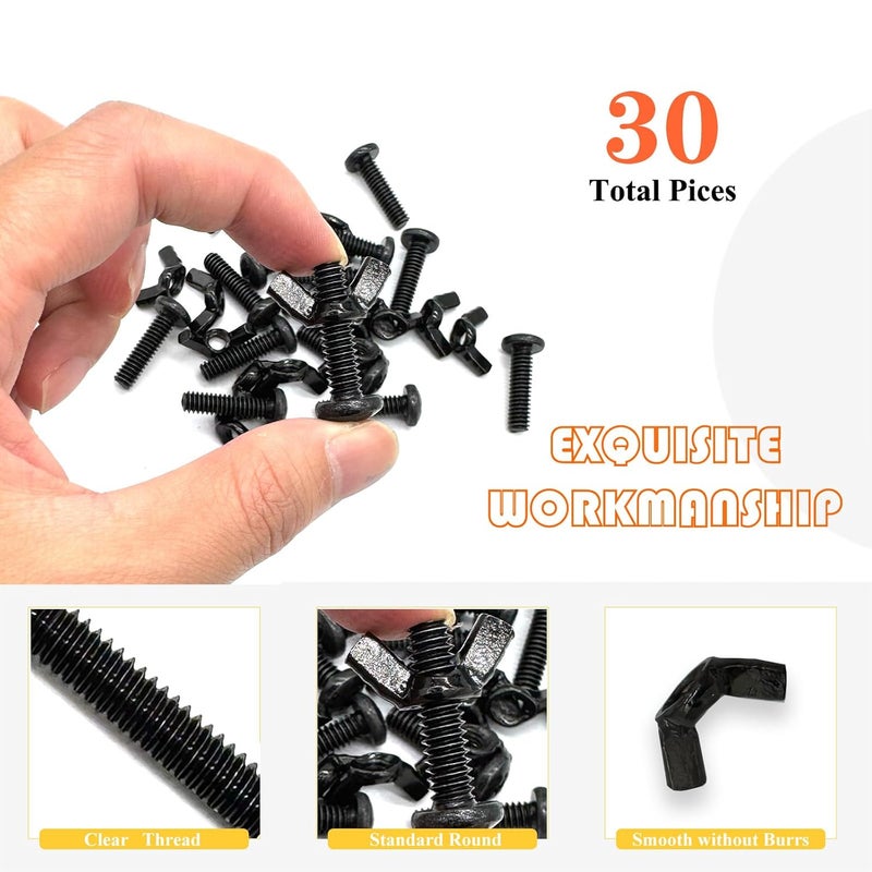 Matrelt 30 Pack Black 1/4"-20 x1 Screw Bolts and Wing Nut Kit 15pcs Machine Screws with Round Head Phillips 15pcs Butterfly Hand Twist Tighten Nut Zinc Plated Hardware Fitting Fastenings Assortment Kit - Image 4